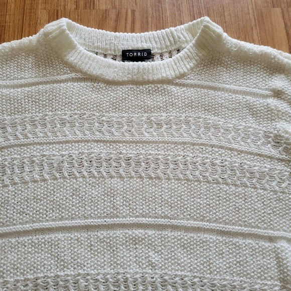 Torrid Sweater Womens Size 1X White Open Knit Crochet Long Sleeve Casual Top - Picture 3 of 11